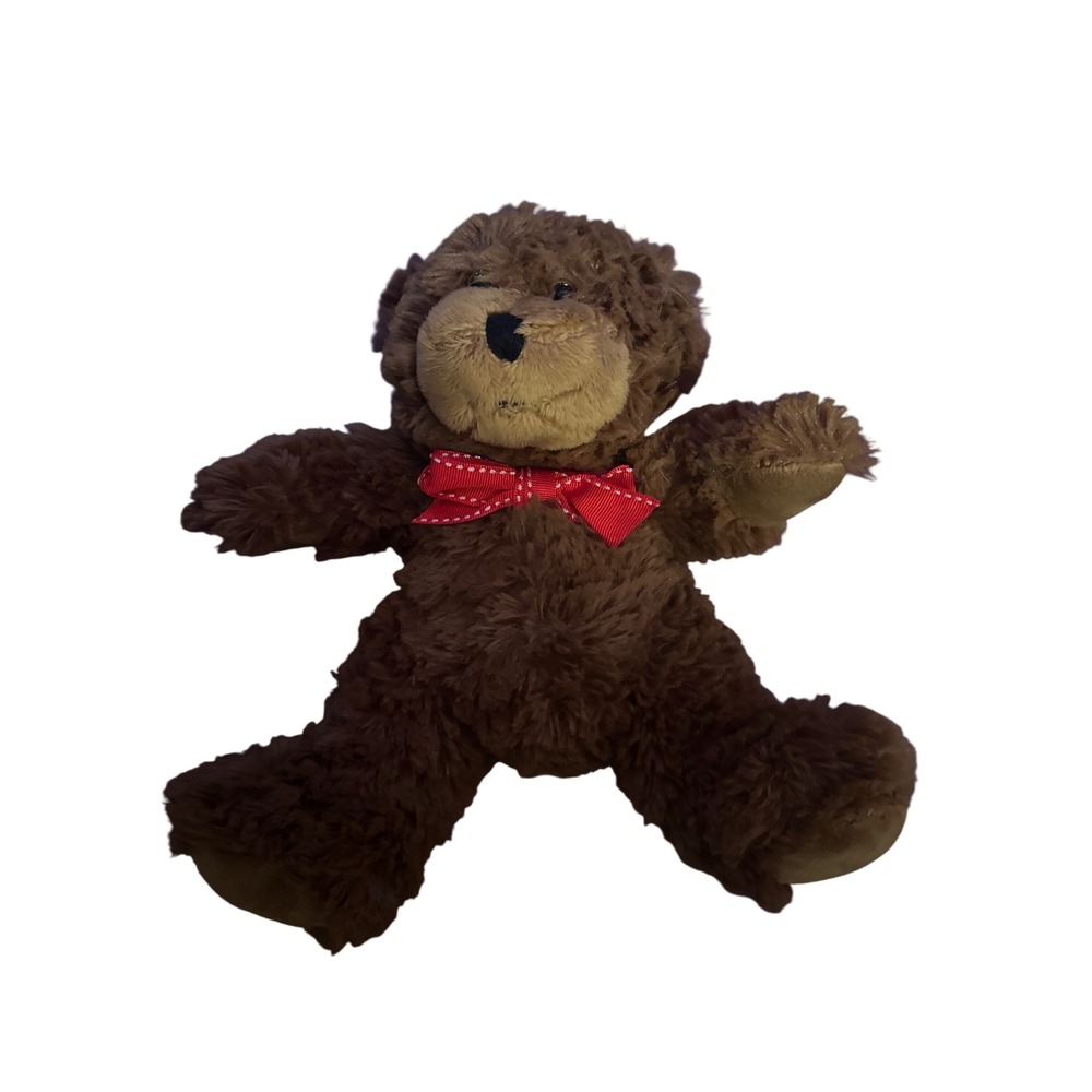 Gifts.com Brown Teddy Bear Shaggy Plush Red Polka Dot Bow Tie BE0005
